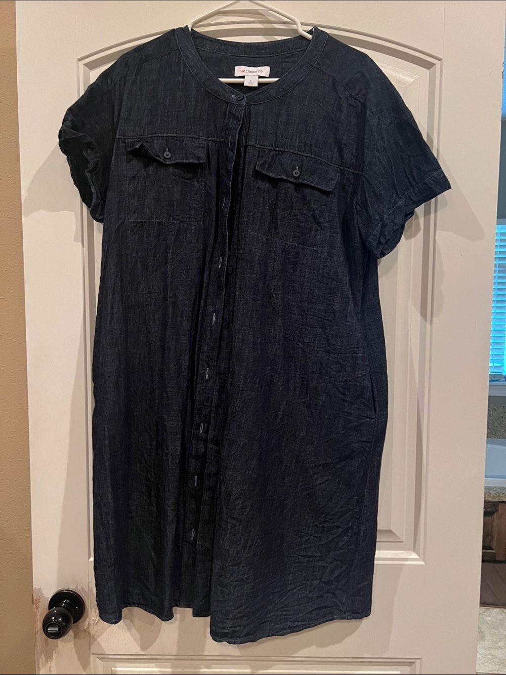 Liz Claiborne Navy Button-Front Midi Shirt Dress